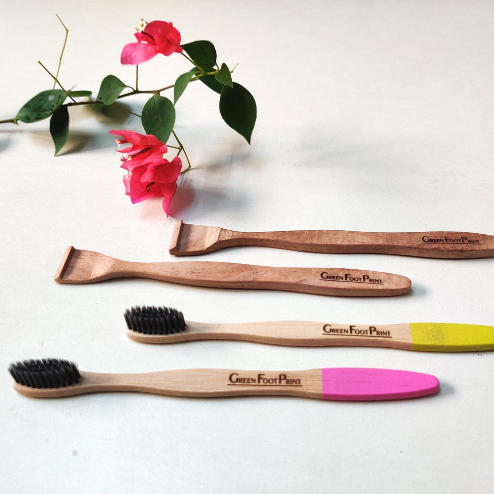 Greenfootprint Combo- Bamboo Toothbrush & Neem Wood Tongue Cleaner