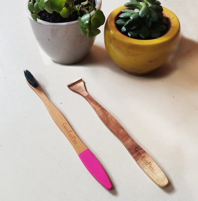 Combo- Bamboo Toothbrush & Neem Wood Tongue Cleaner - Suspire