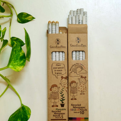 Combo-Recycled News paper Colour pencils and Plantable Seed pencils - Suspire