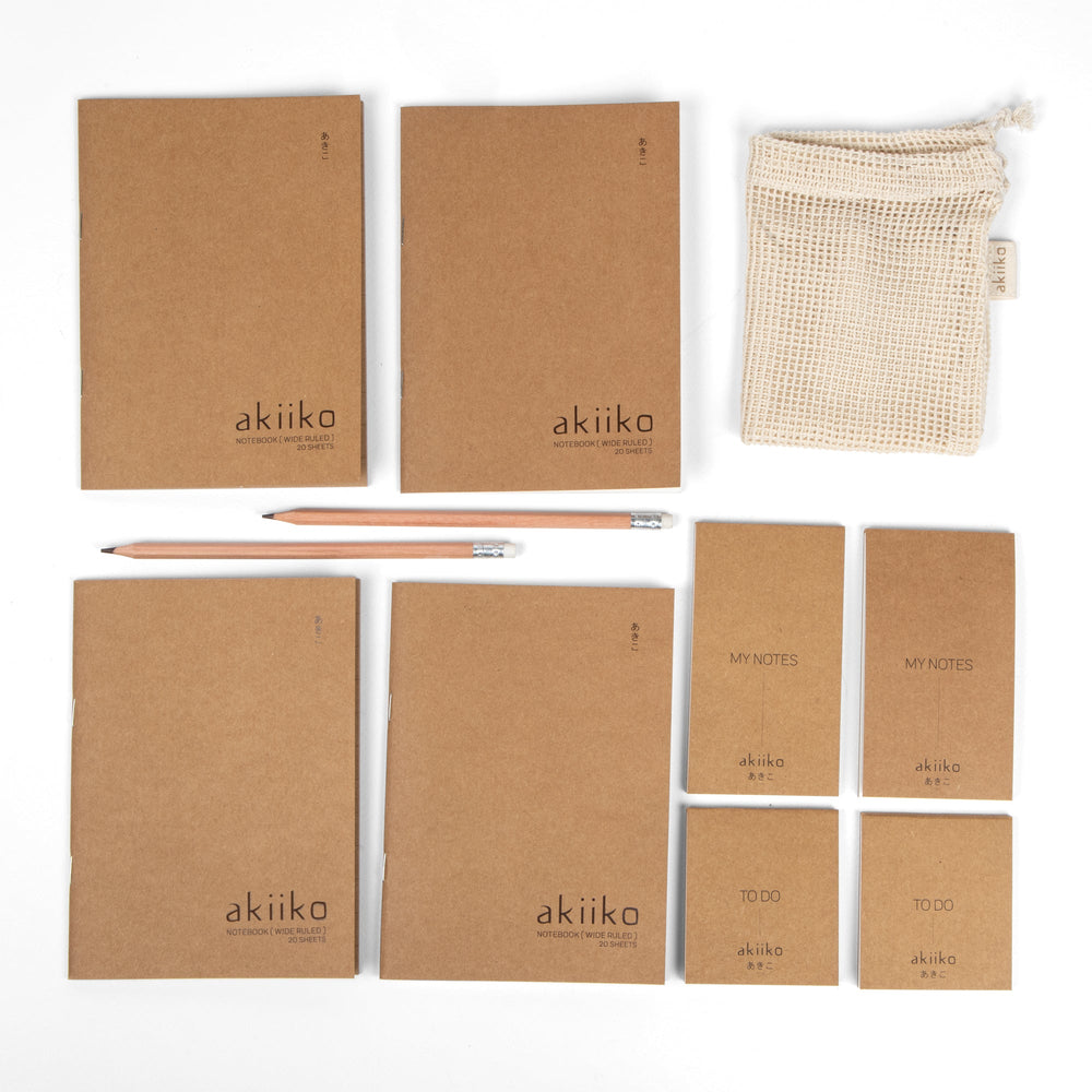 Akiiko Complete Stationery Set | Diary, Notepads & Mesh Pouch