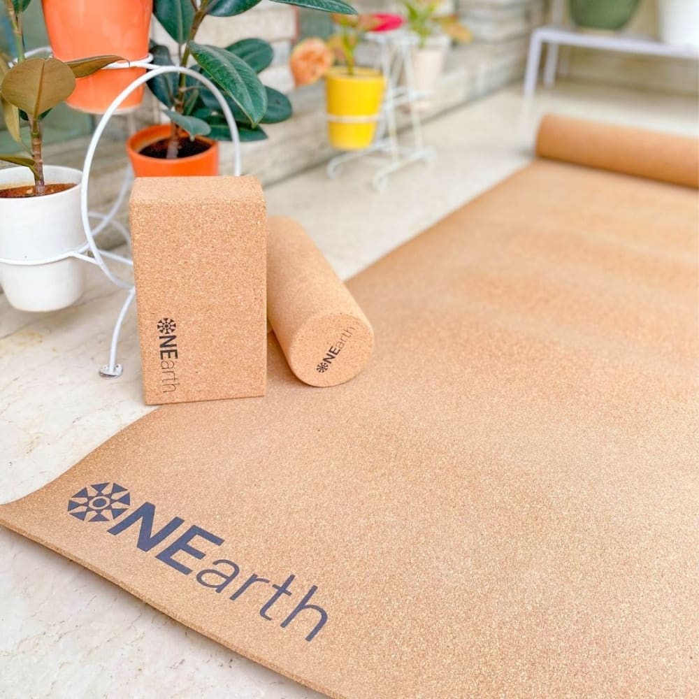 Cork Yoga Combo - Mat, Roller and Brick/ Block - Amalgamated Rubber - Suspire