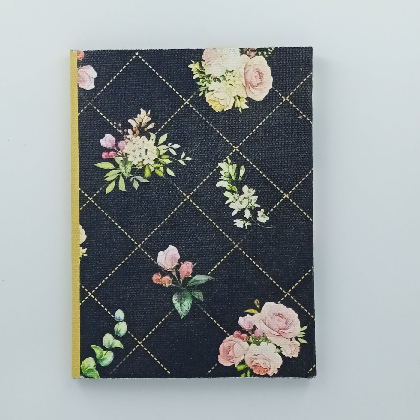Cotton Canvas Vintage Passport Cover - Black, Floral Print - Suspire