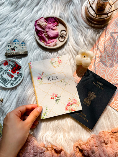 Cotton Canvas Vintage Passport Cover - Cream, Floral Print - Suspire