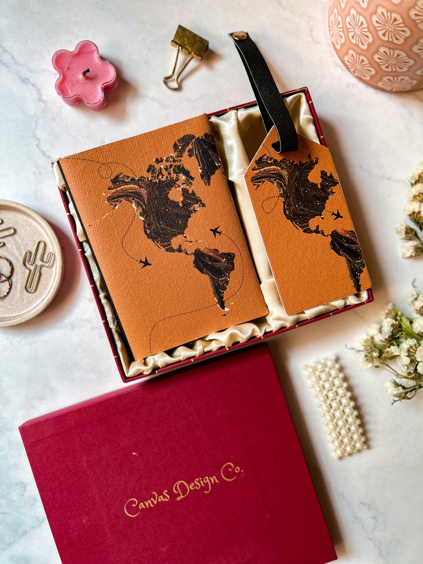 Cotton Canvas World Map Gift Set - Tan - Suspire