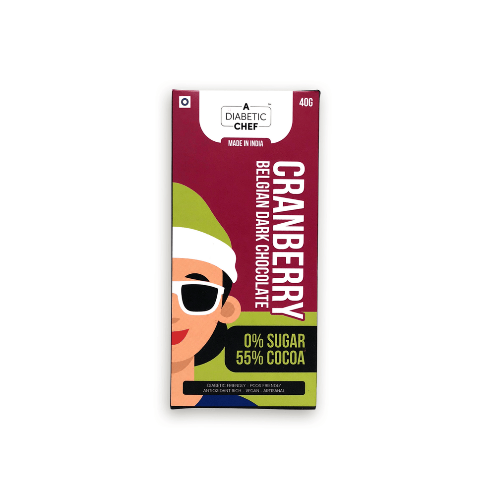 A Diabetic Chef Cranberry Belgian Dark Chocolate | Organic and Sugarfree | 55% Premium Cocoa | Diabetic Friendly | Vegan - 40g each (Pack of 3)