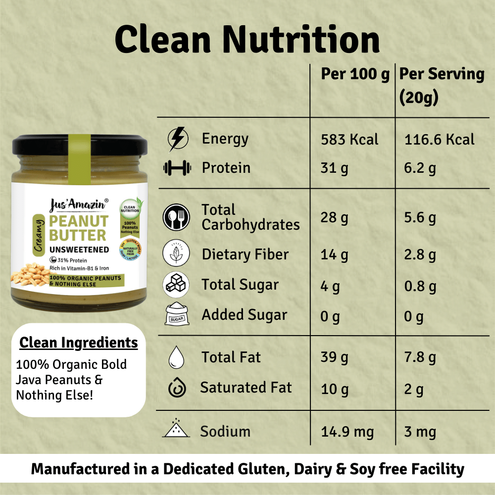 Creamy Organic Peanut Butter - Unsweetened - Suspire