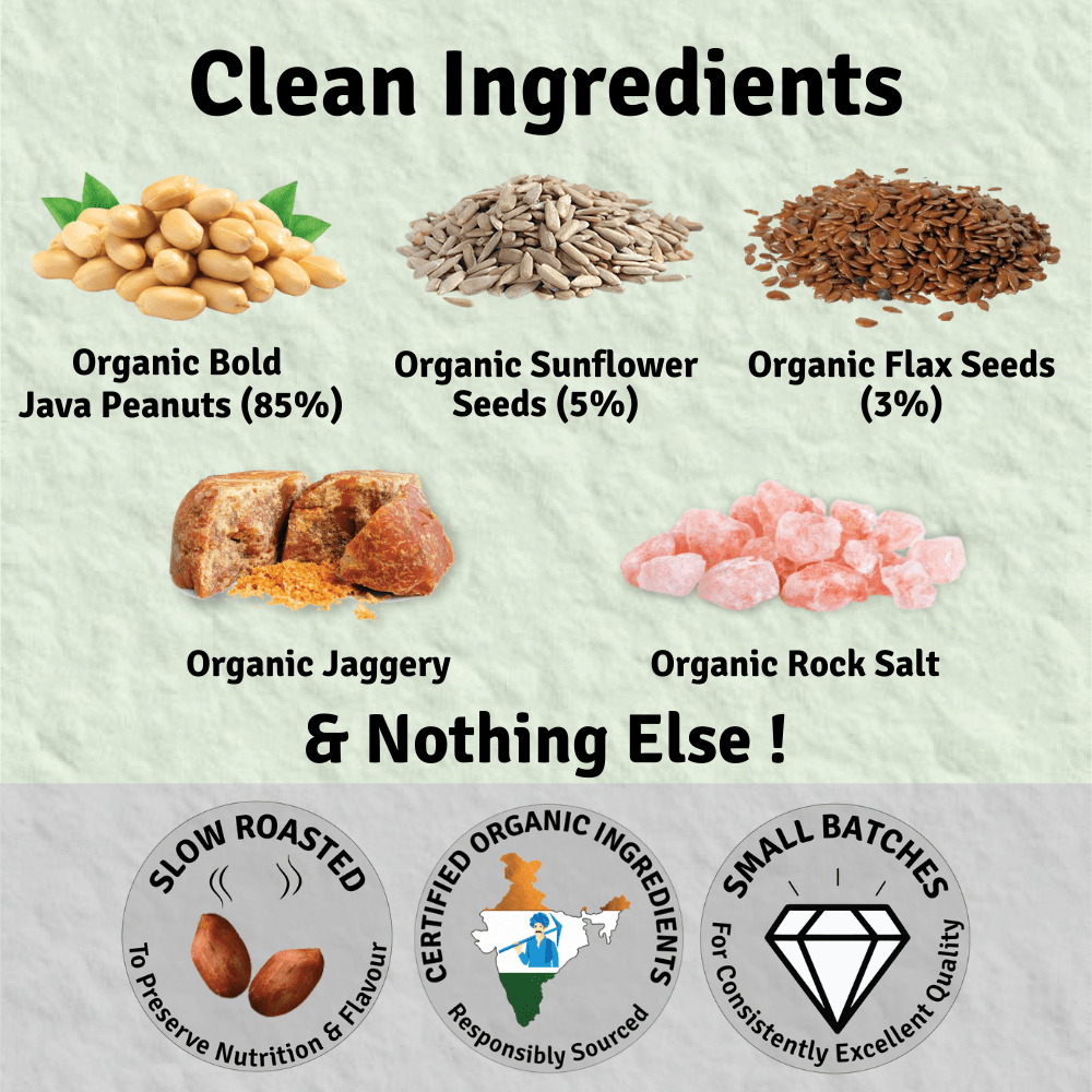 Crunchy Organic Peanut Butter - With Flax and Sunflower Seeds - 200 Gram - Suspire