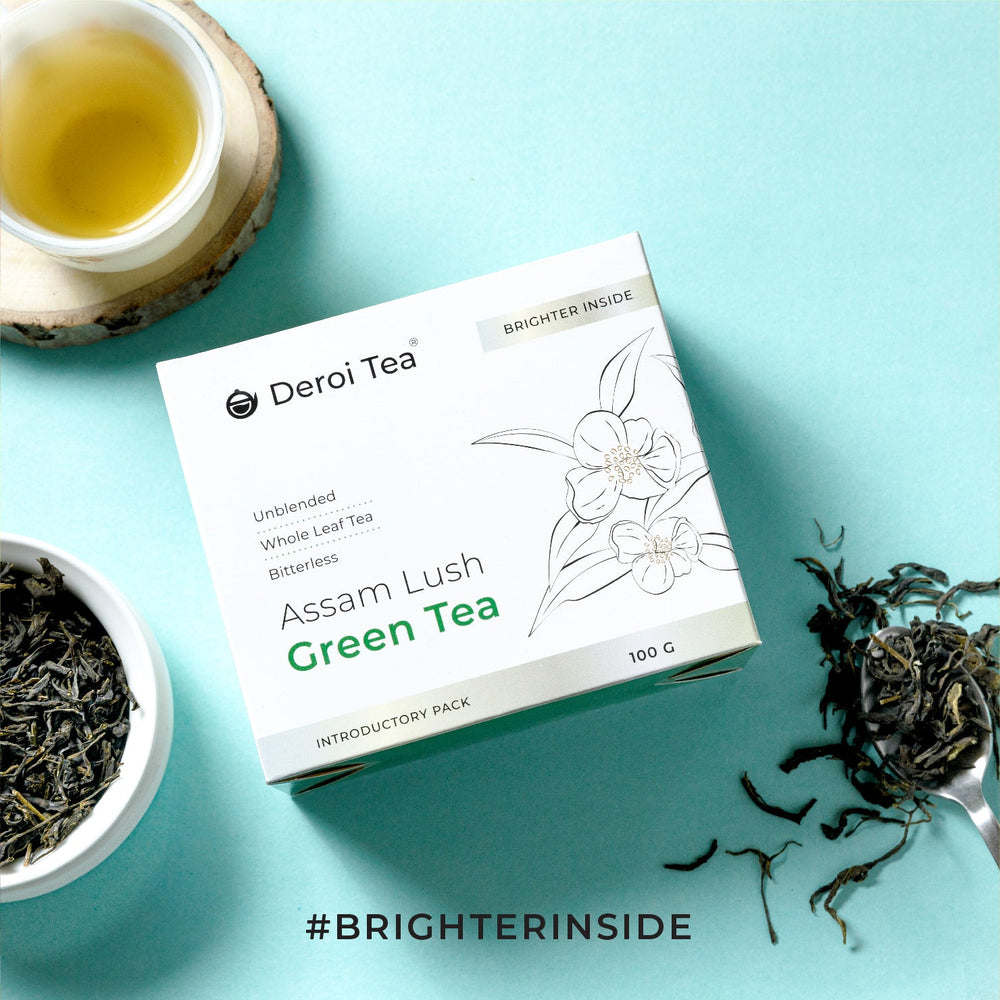 Deroi Assam Lush Green Tea | 100% Natural Whole Leaf Assam Tea | Antioxidant Rich - 100g