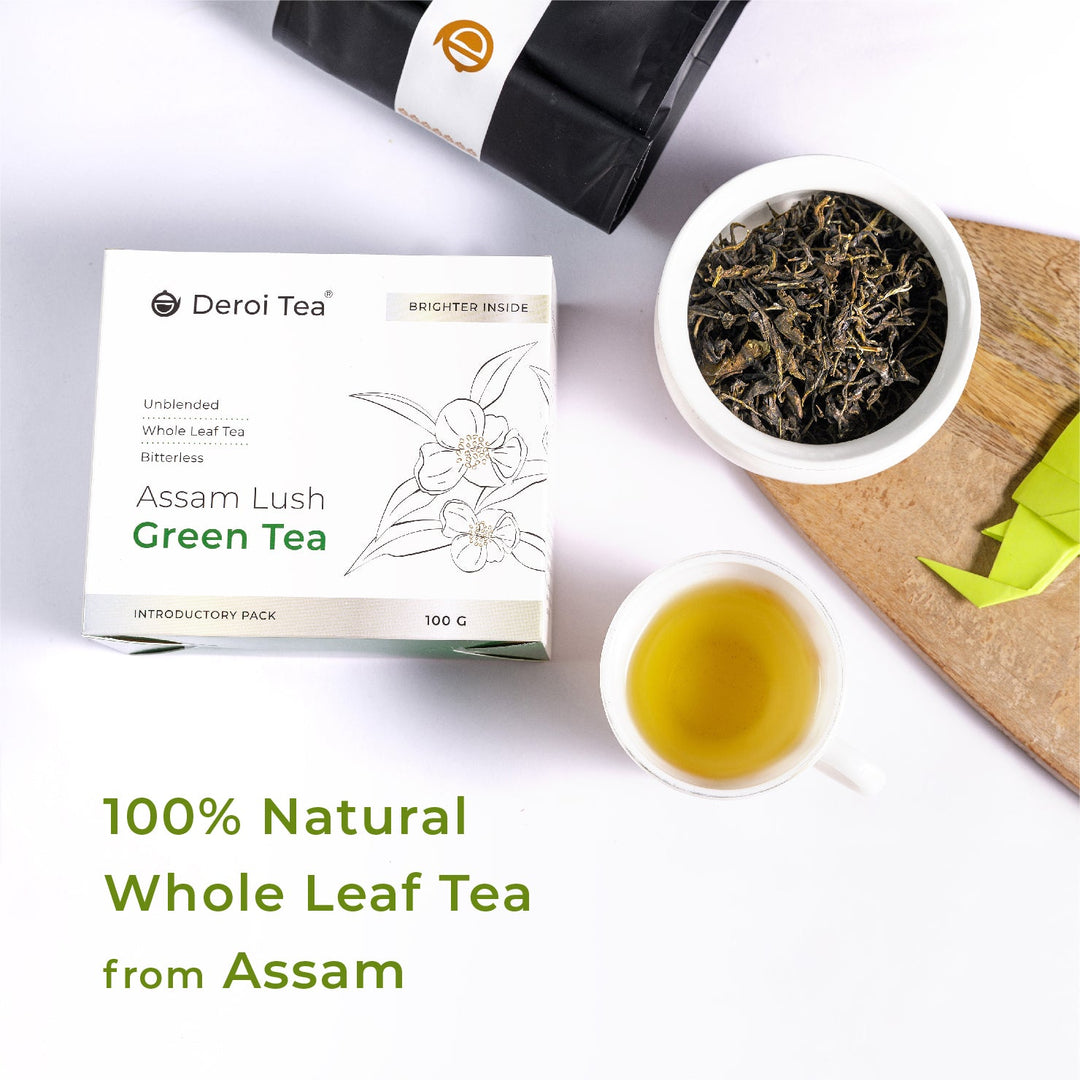 Deroi Assam Lush Green Tea | 100% Natural Whole Leaf Assam Tea | Antioxidant Rich - 100g - Suspire
