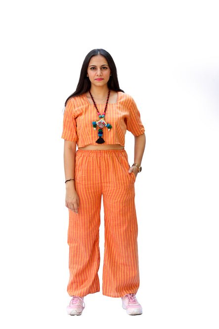 Agati Design Dhara Organge Yellow Yarn Dyed Top and Pant