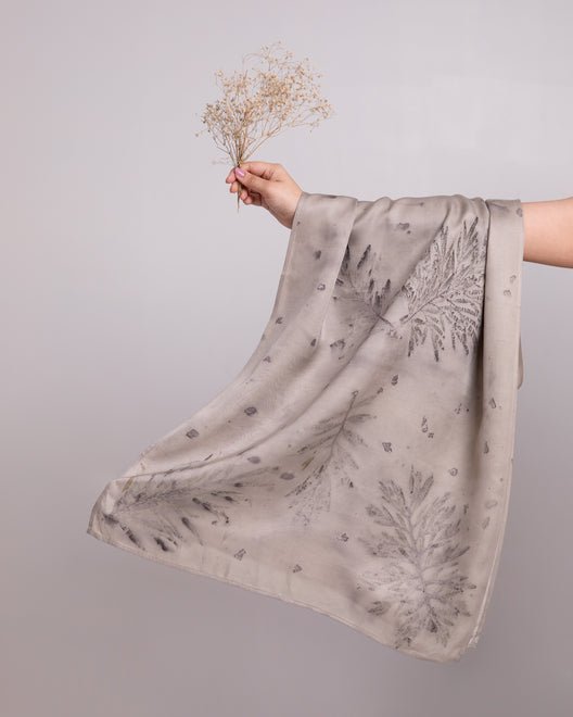 Eco-printed Ivory Leafy Scarf - Suspire