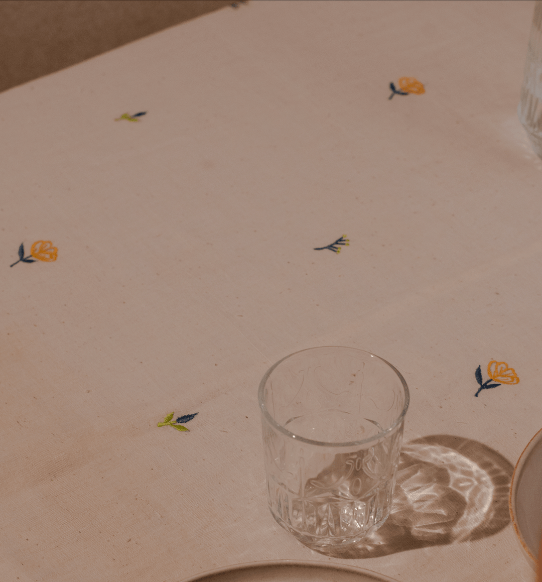 Embroidered khadi cotton table cloth - Suspire