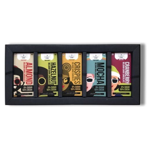 Festive Gifting Box of 10 | Assorted Sugarfree Dark Chocolates | Hazelnut, Cranberry, Almond, Crispies, Mocha | Diabetic Friendly | Vegan - Pack of 10 - Suspire