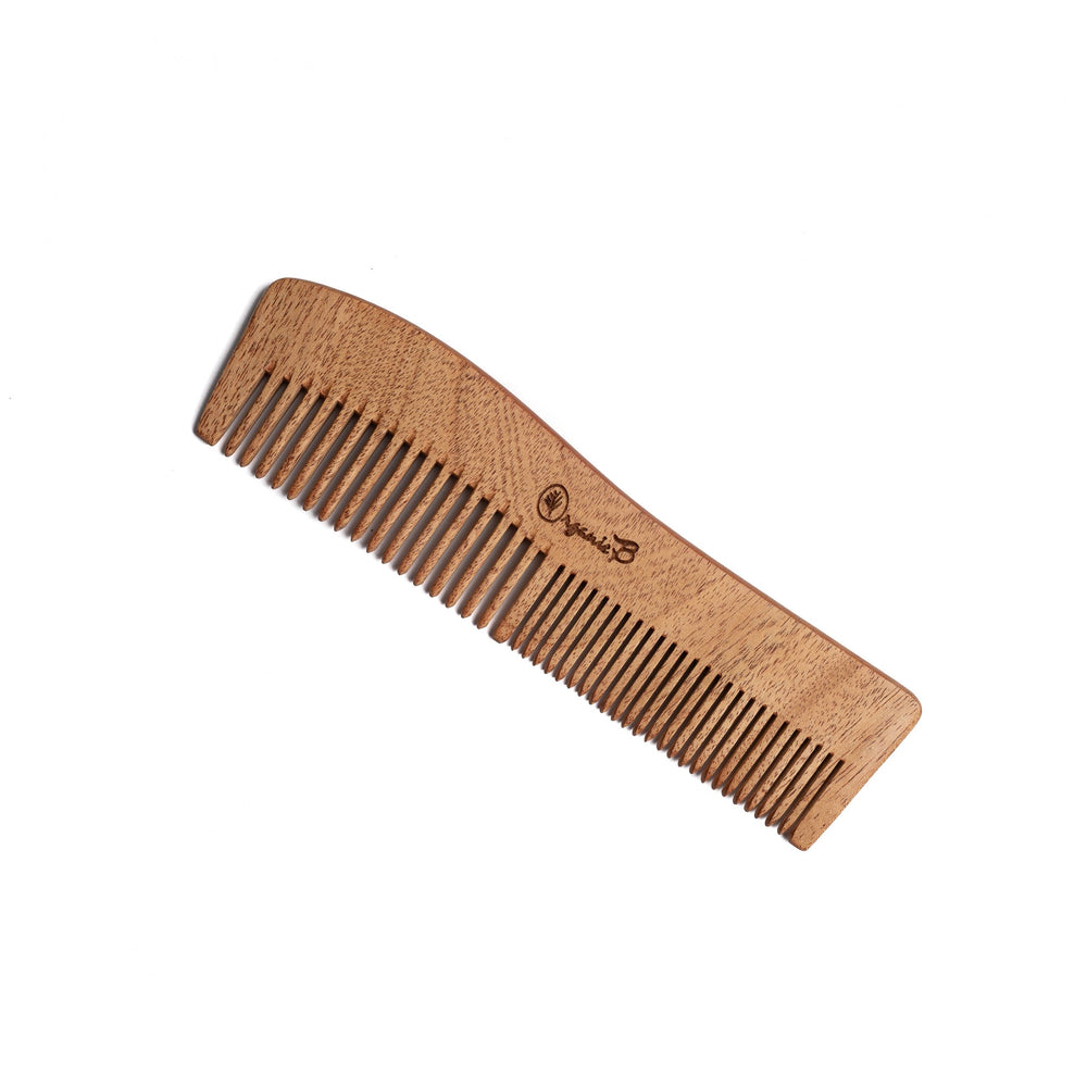 Organic B Dual Teeth Wave Shape Neem Comb| Detangle | Rosewood Infused