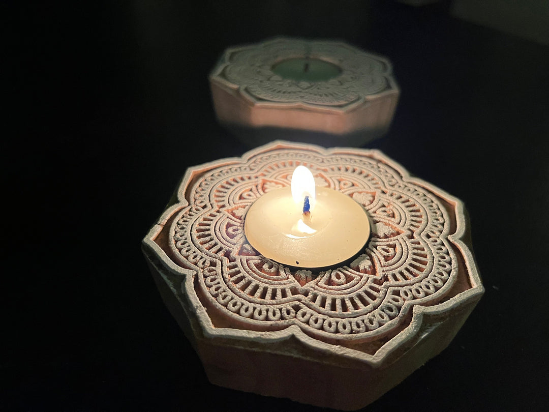 Handcrafted Wooden Diya | Tea light holders |Round Design - Suspire