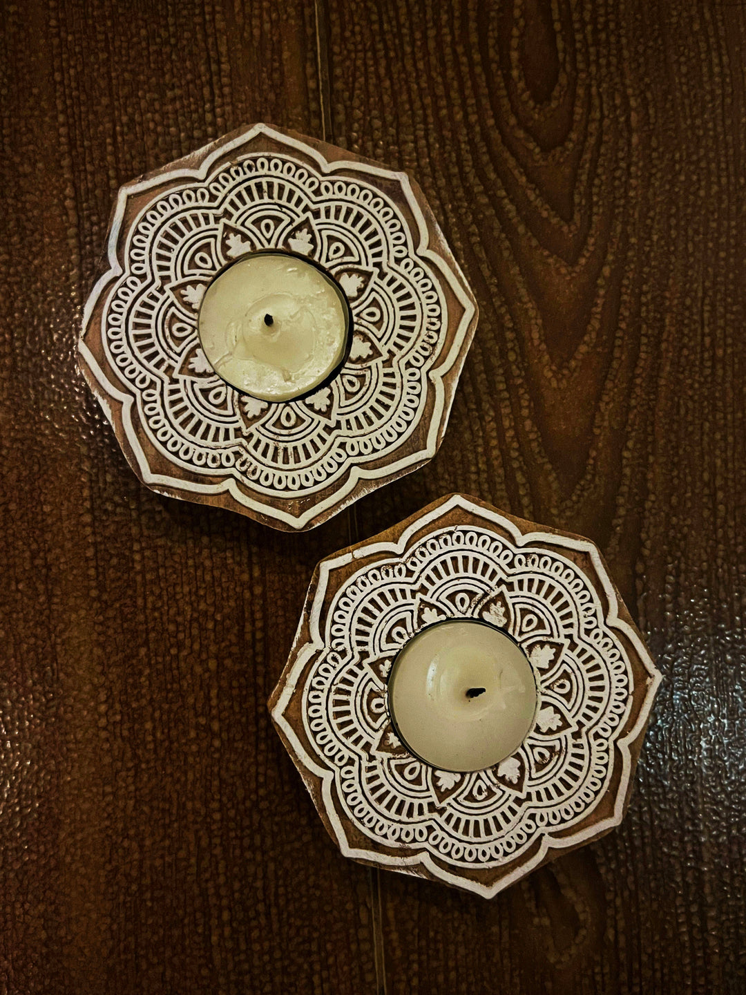 Handcrafted Wooden Diya | Tea light holders |Round Design - Suspire