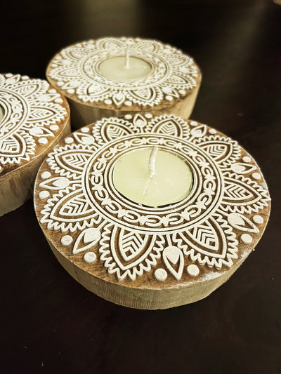 Handcrafted Wooden Diya | Tea light holders |Round Design - Suspire
