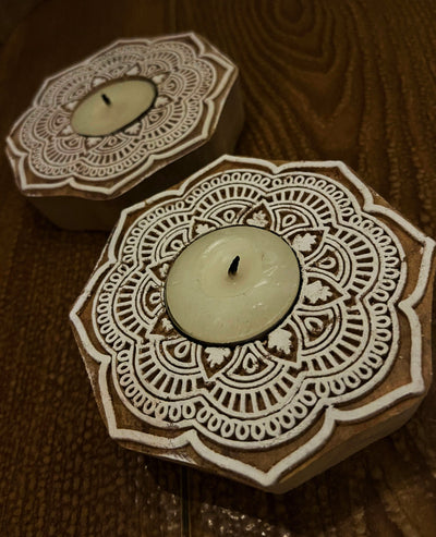 Handcrafted Wooden Diya | Tea light holders |Round Design - Suspire