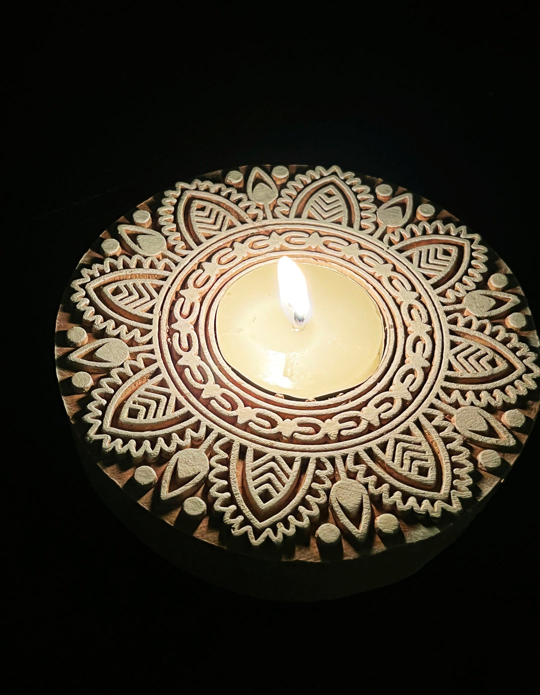 Handcrafted Wooden Diya | Tea light holders |Round Design - Suspire