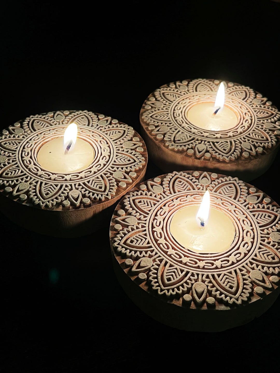 Handcrafted Wooden Diya | Tea light holders |Round Design - Suspire