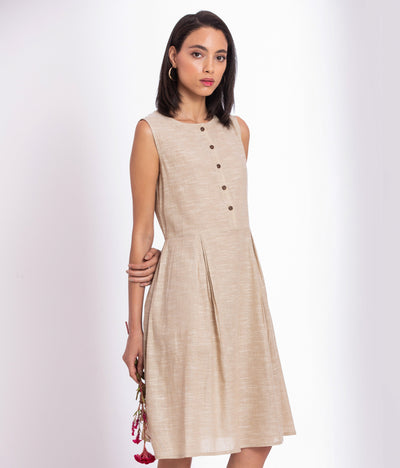 Handwoven Cotton Linen Midi Dress - Suspire