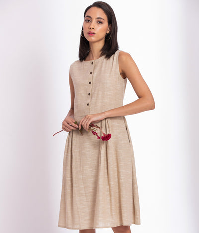 Handwoven Cotton Linen Midi Dress - Suspire