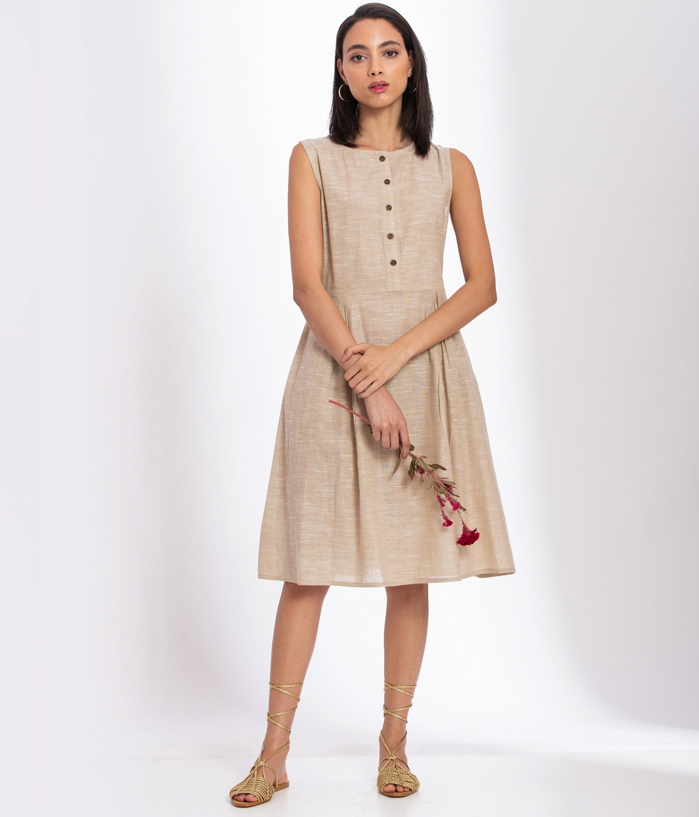 Handwoven Cotton Linen Midi Dress - Suspire