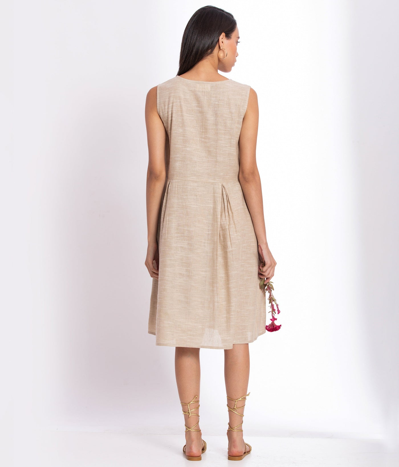 Handwoven Cotton Linen Midi Dress - Suspire