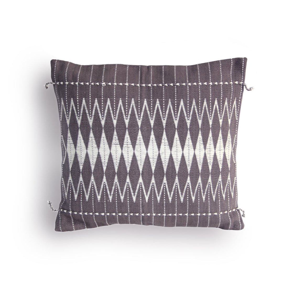 Handwoven Dzukou Grey and White Cotton Cushion Cover - Suspire