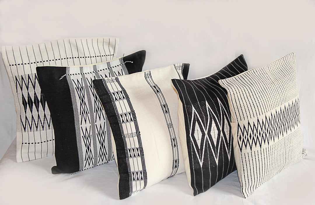 Handwoven Japfu Black and White Tribal Cushion Cover - Suspire
