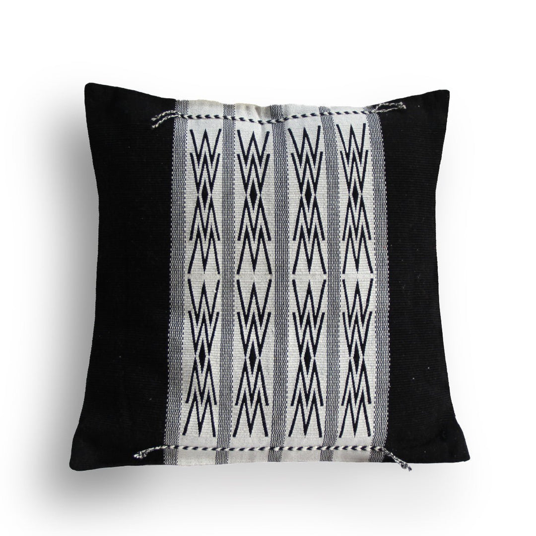 Handwoven Japfu Black and White Tribal Cushion Cover - Suspire