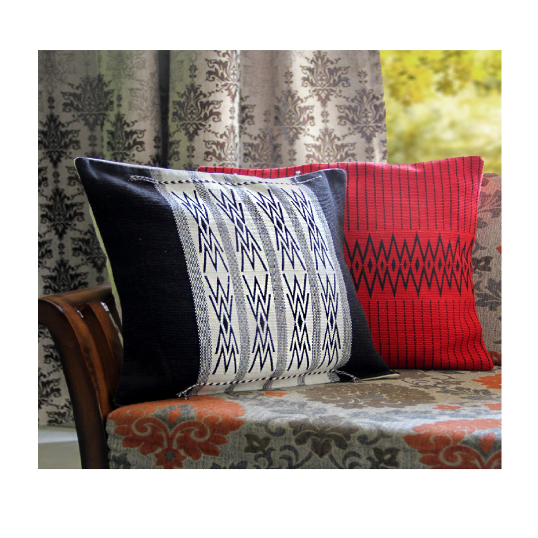 Handwoven Japfu Black and White Tribal Cushion Cover - Suspire