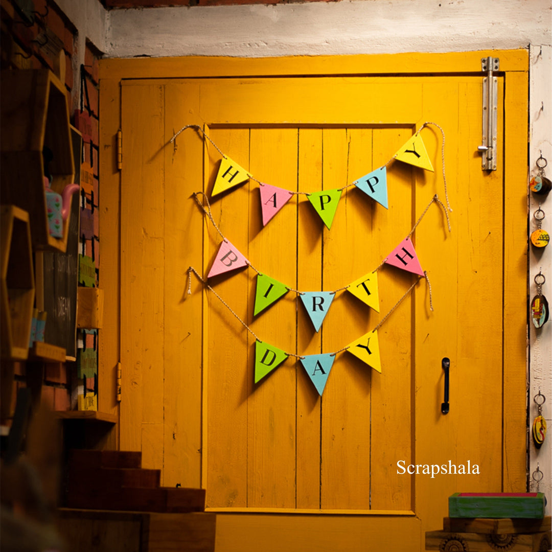 HAPPY BIRTHDAY Bunting | Reusable | Handpainted | Natural reclaimed wood - Suspire