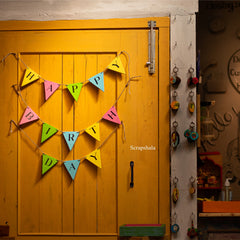 Scrapshala HAPPY BIRTHDAY Bunting | Reusable | Handpainted | Natural reclaimed wood