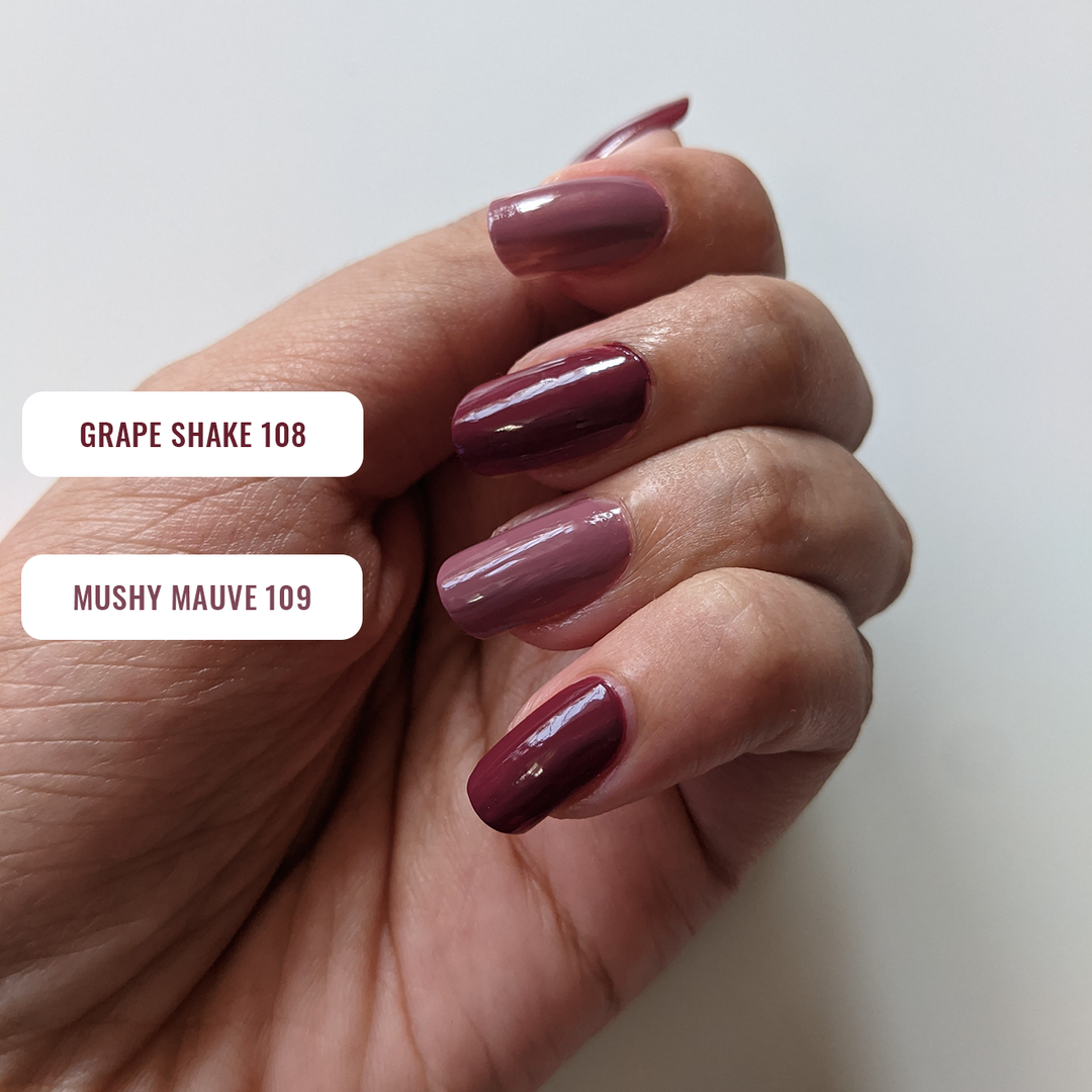 Disguise Cosmetics Mushy Mauve 109 + Grape Shake 108 - Nail Colour, 21 TOXIN FREE | WITH AHA & LOTUS EXTRACT | INTENSE COLOR | 9 ml
