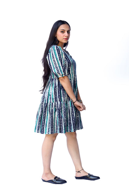 Agati Design Tvisa Green and Blue Lining Dot Tunic