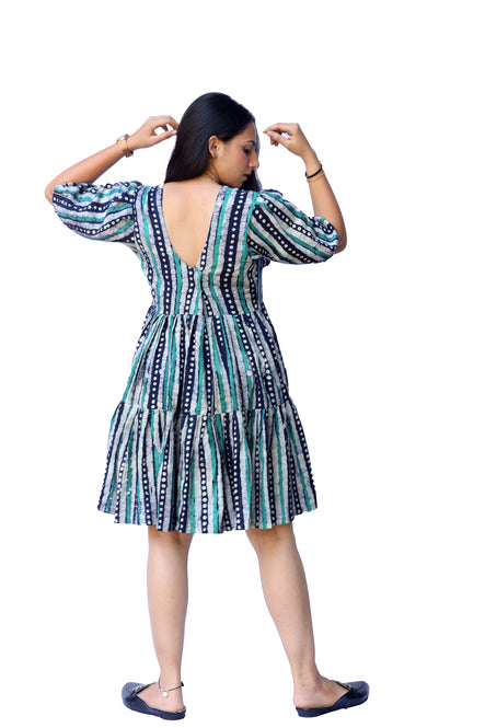 Agati Design Tvisa Green and Blue Lining Dot Tunic