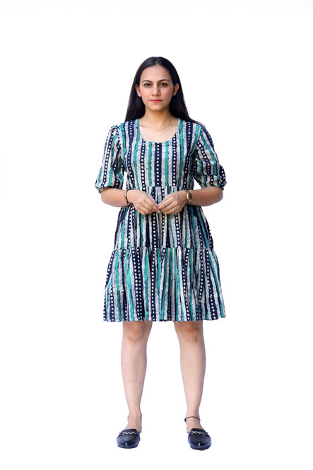 Agati Design Tvisa Green and Blue Lining Dot Tunic